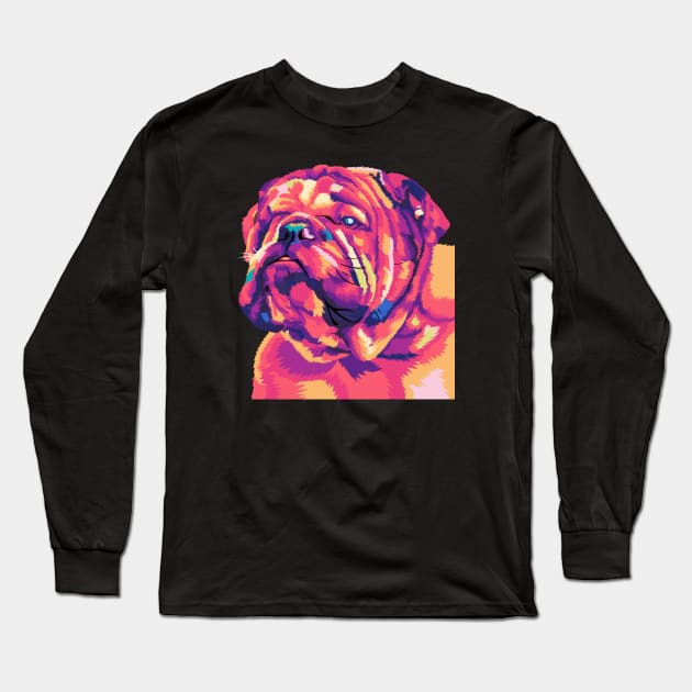 Great Bull Dog with PopArt Colour Long Sleeve T-Shirt by Tupai Art